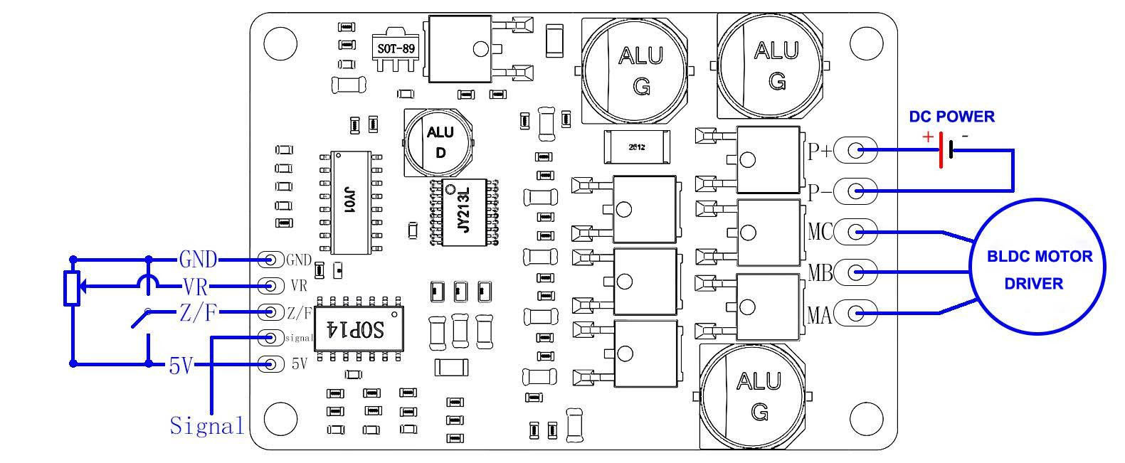 3 pahses DC 7-48V JUYI Brushless motor driver board 10A sensorless motor speed controller with PWM control
