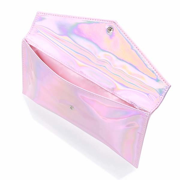 PU leather 24x13cm Portable Cosmetic Bag Button Type Metallic Pink