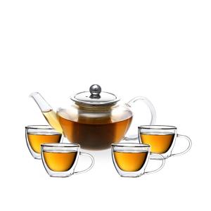 China Glass Tea Set Glass Teapot Tea Infuser and 4 Double-Wall Insulated Glass Cups wholesale