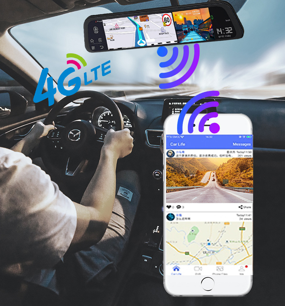 4G ADAS Android GPS Navigation Vehicle Car Camcorder FHD 1080p DVR 12inch