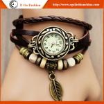 Leaf Pendant Watch Bracelet Watch Girl Female Leather Watch Unisex Quartz Retro