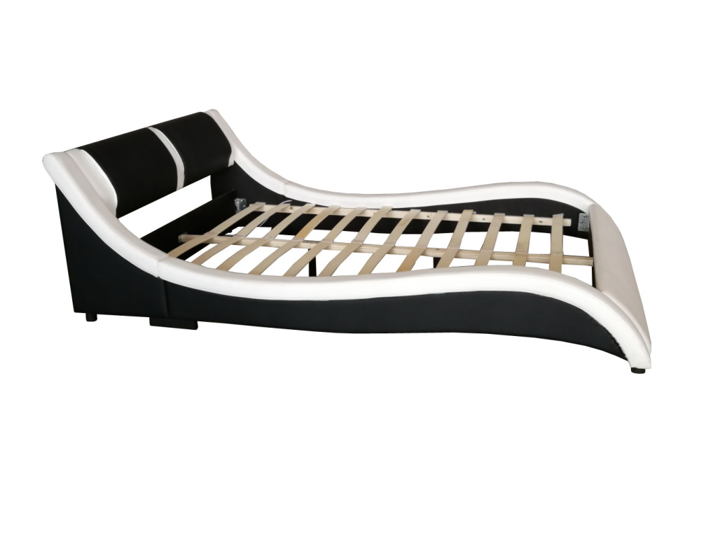 Air Lift Contemporary Velvet Upholstered Bed Faux Leather Curved PU Headboard