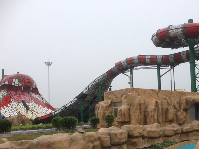 Fiberglass Water Park Slide Commercial 15m Dual Flume Cobra Water Slide