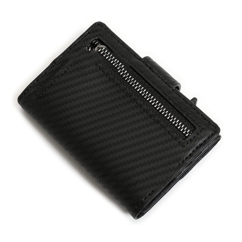 Genuine Leather Rfid Aluminium Metal Slim Card Holder Wallet With Zipper Pocket For Men