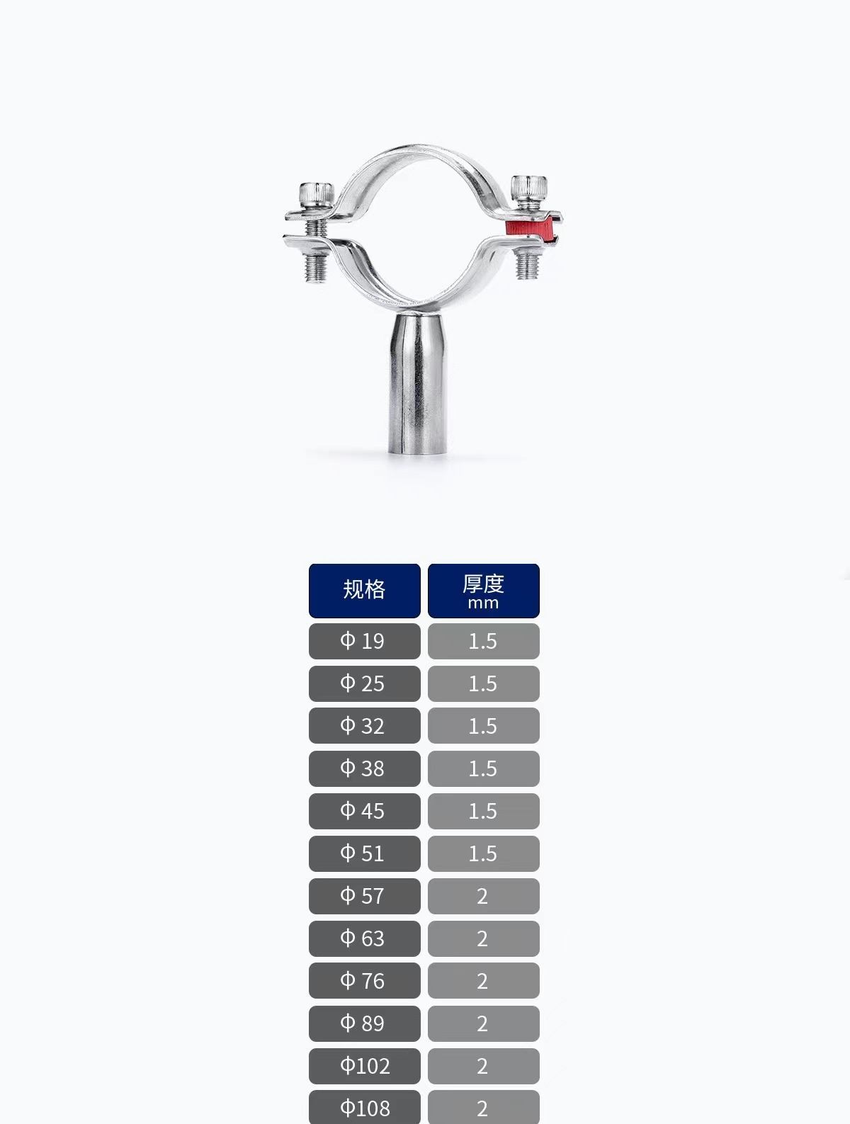 WZ Sanitary SS 304 316 Single Pin Clamp Tri Clamp Fittings Pipe Hanger Pipe Holder 1/8"--4