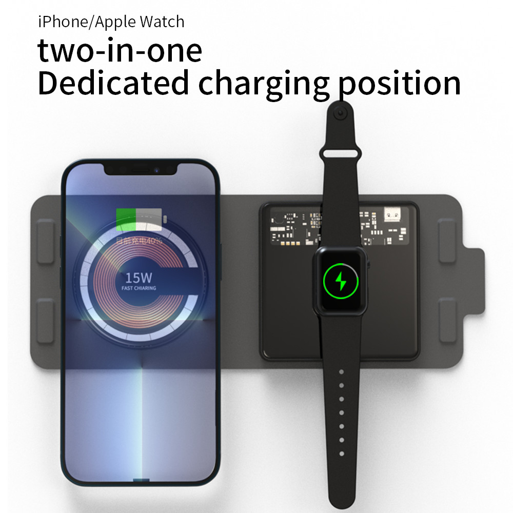 2023 Transparent Foldable 15W 7.5W Wireless Charger Dock 2 In 1 Qi Wireless Charger For Aplpe Watch