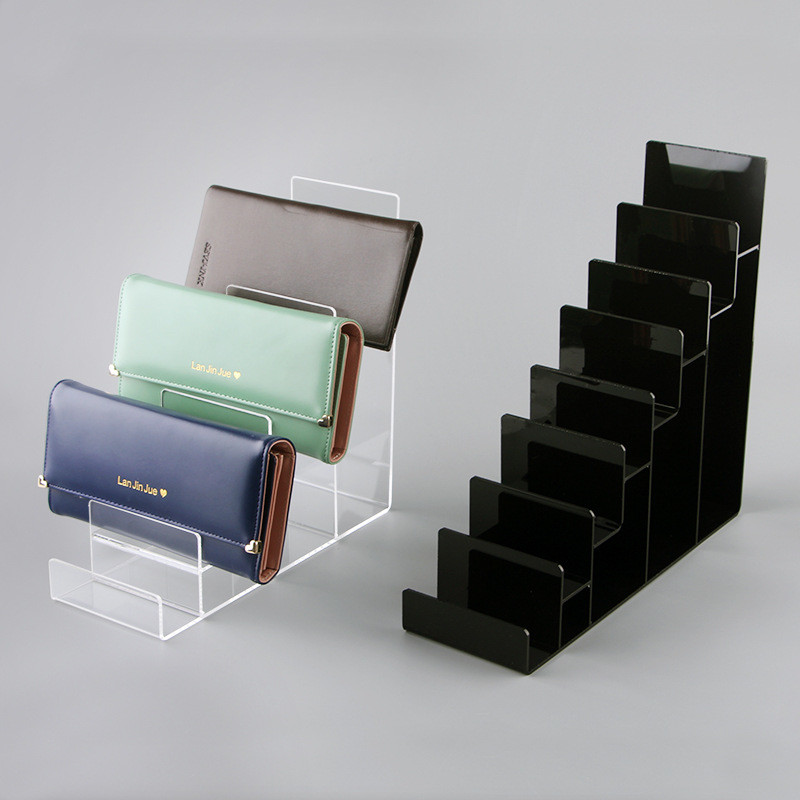 Multi Tier Acrylic Wallet Display Stand Plexiglass Retail Display Free Standing Holder
