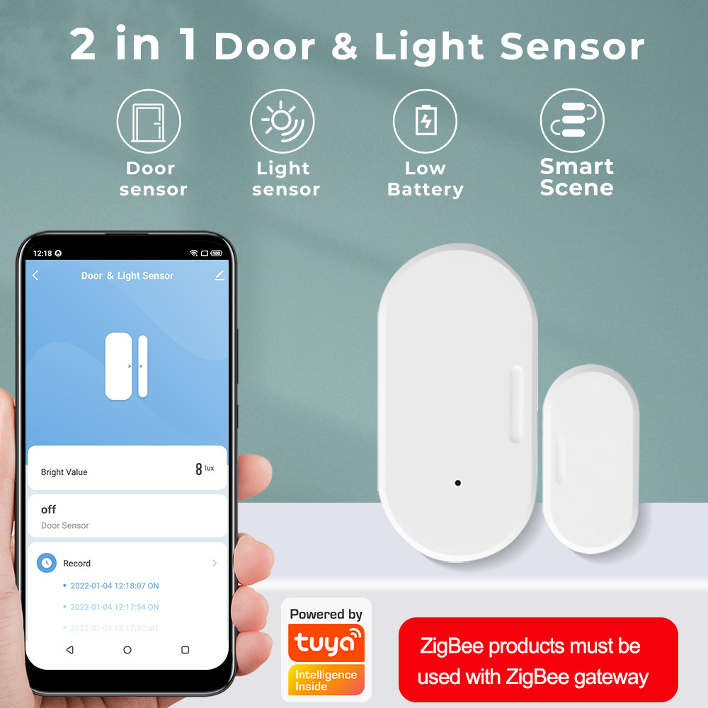 Tuya Smart zigbee Door Sensor+Light Sensor Illuminance Brightness Detector Window Drawer Wireless Open/Closed 2 In 1