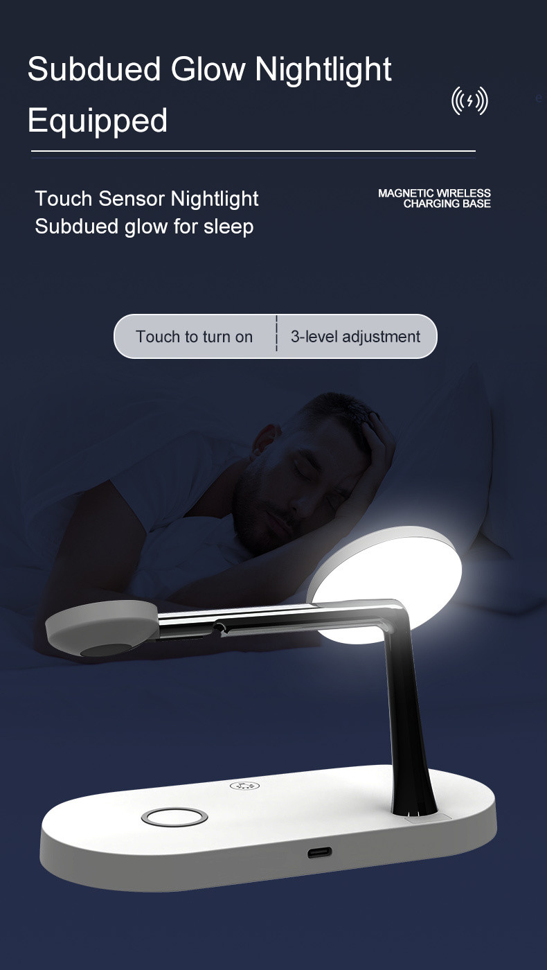 4-in-1 Magnetic Wireless Charging Stand Night Light Included Charging Distance 5mm