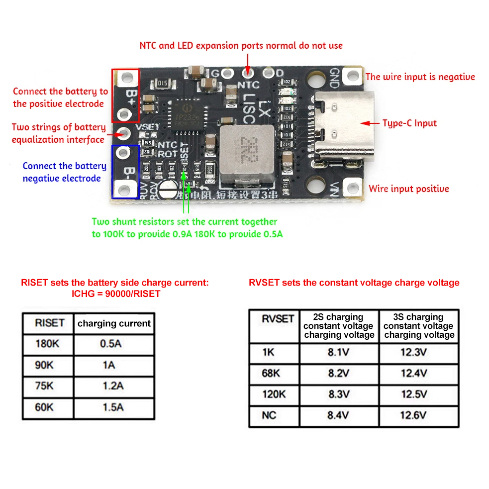 Type-C USB 2/3S BMS 15W 8.4V 12.6V 1.5A Lithium Battery Charging Boost Module With Balanced Support Fast Charge With Indicator