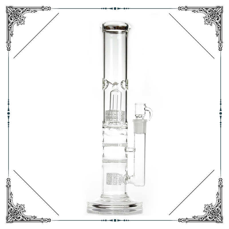 14 Inch Straight Tube Glass Water Pipe Double Honeycomb / Matrix Perc