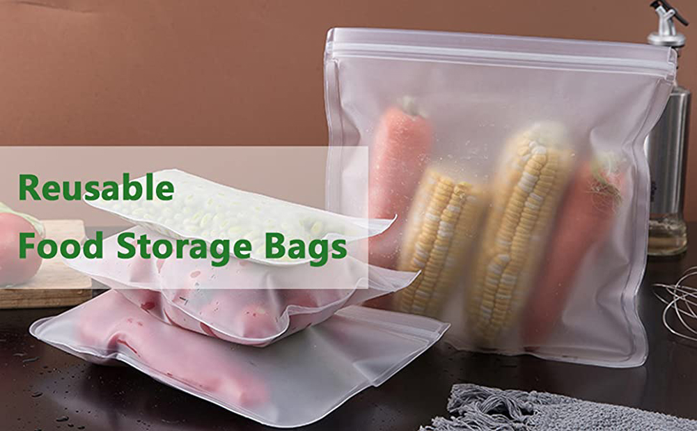 Reusable Leakproof Silicone Food Storage Bag with Zipper Top and Self Sealing Design