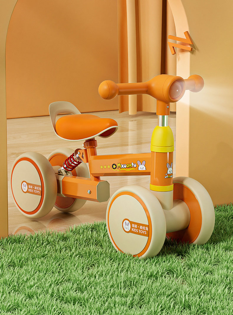 Four Wheel Children's Stroller Handcart Learning Toy Push Bicycle with Metal Frame