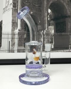 China Perc Ribbed Glass Water Pipe 6inch 14mm Bowl Bent Neck Showerhead wholesale