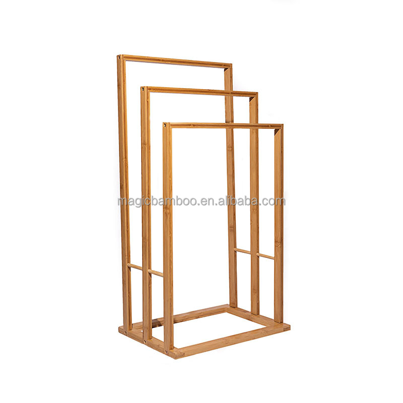 Large Three Tier Bamboo Drying Rack Towel Storage For Bathroom Custom