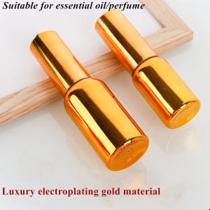 China Luxury Shiny 30ml 50ml 60ml Gold UV Electroplate Serum golden glass Essential Oil Glass Dropper Bottle with Spray Head wholesale