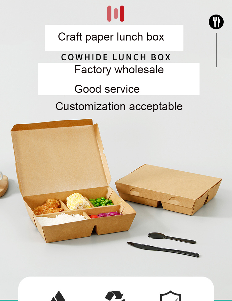 Disposable 5 Squares Wood Pulp Paper Lunch Box for Eco-friendly Fast Food Packaging