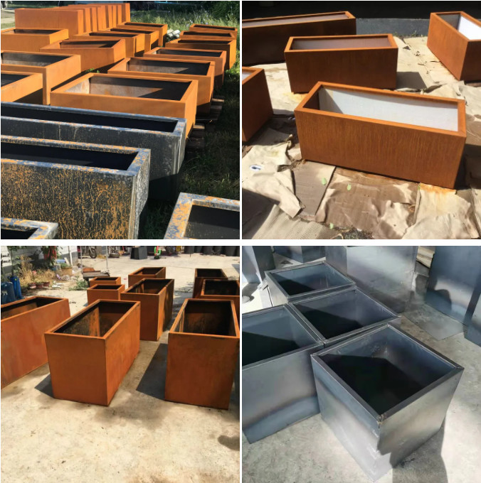 Outdoor Round Flower Planter Pots Corten Steel Material