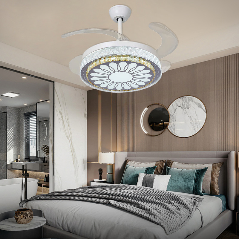 White ECO Smart Folding Ceiling Fan With Light Reversible Flush Mount