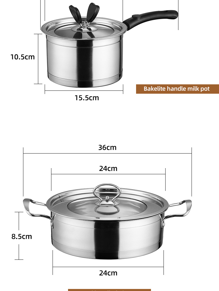 New Design Cooking Set 6 Piece Kitchen Cookware 18/8 Stainless Steel Pans And Pots Set