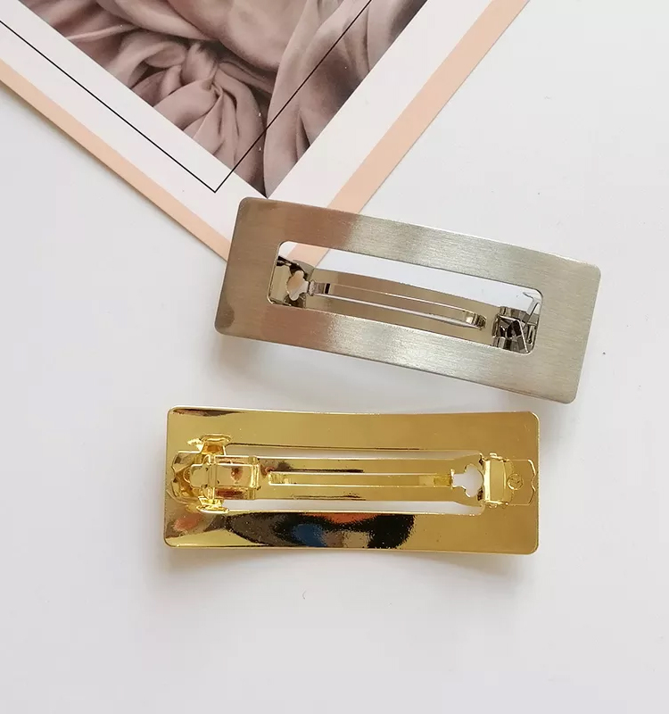 Golden Silver Metal Spring Hair Clips Women Girls Fashion Square Bobby Pin 8x3cm