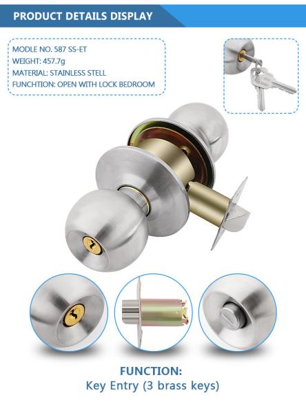 Residential Bathroom Bedroom Interior Safe Tubular Lever Lockset Cylindrical