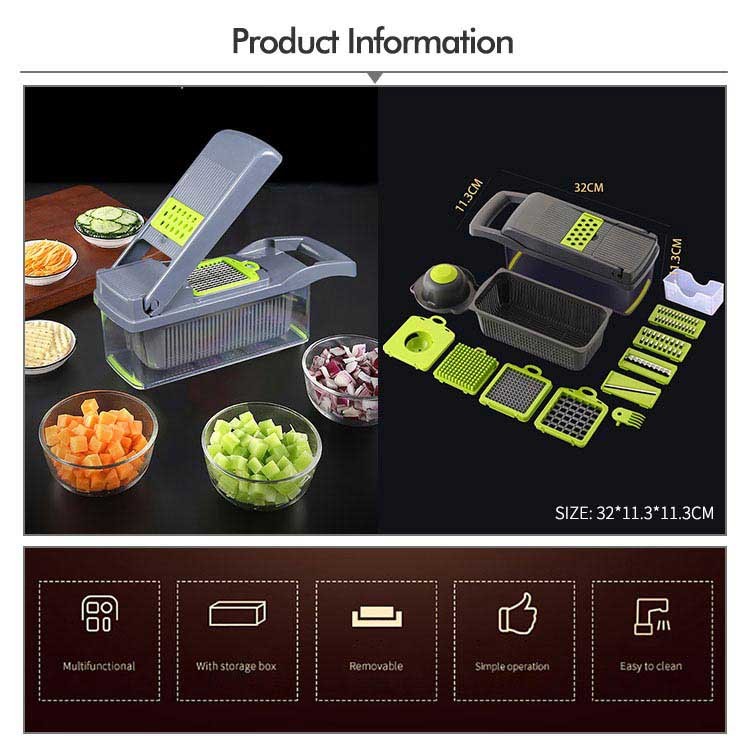 Mulitfunction 7 Shape Blades Green Vegetable Chopper With Container