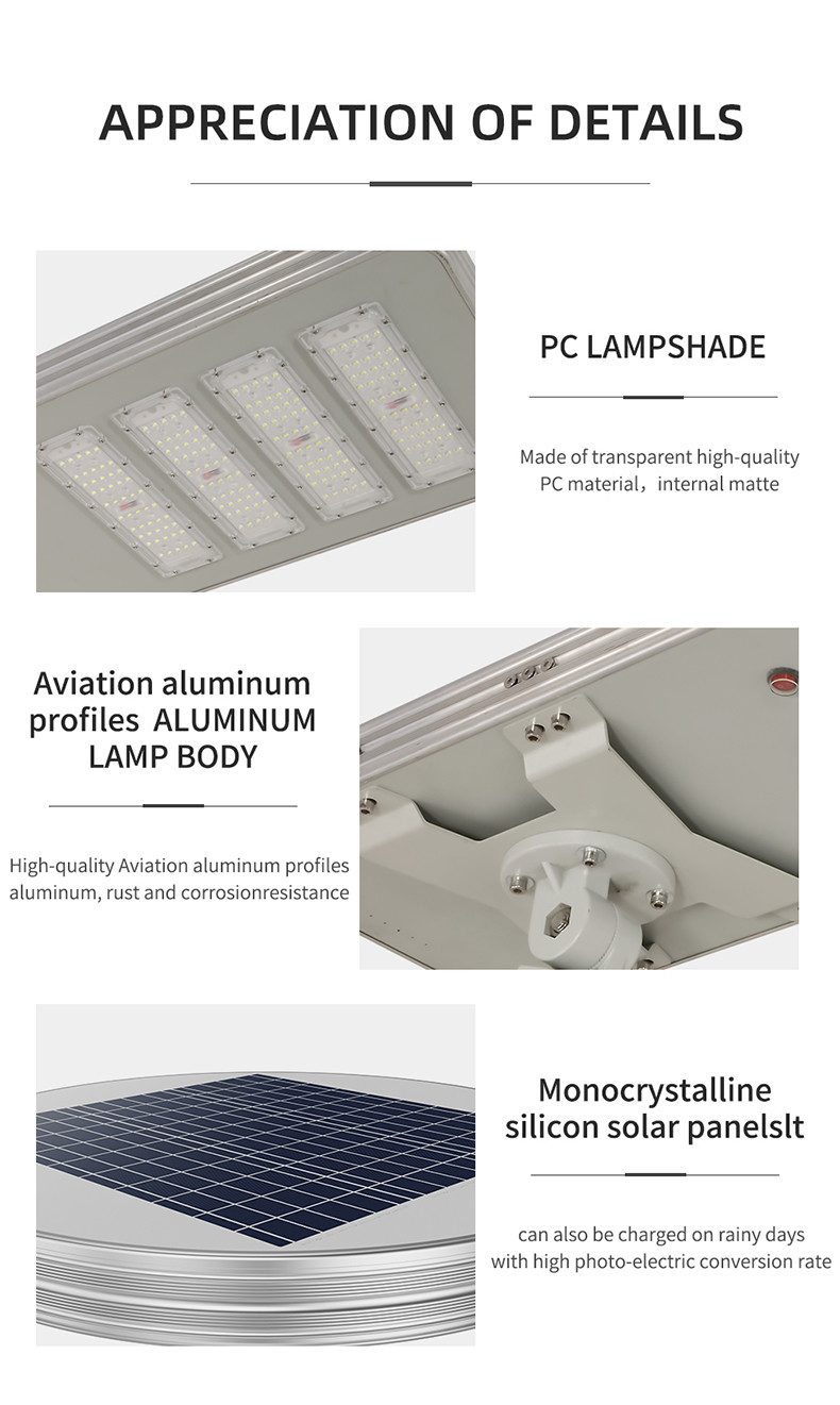 All In One Solar Street Courtyard Light Manufacturer Round Corner 3 Heads 150W 715x350x60mm