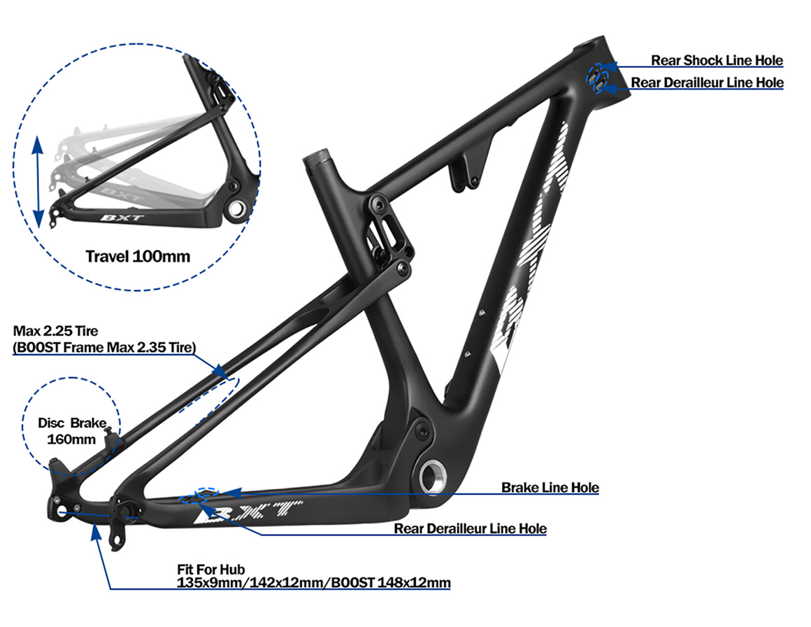Mtb 29er Carbon Full Suspension Frame Disc Brake Boost XC Type