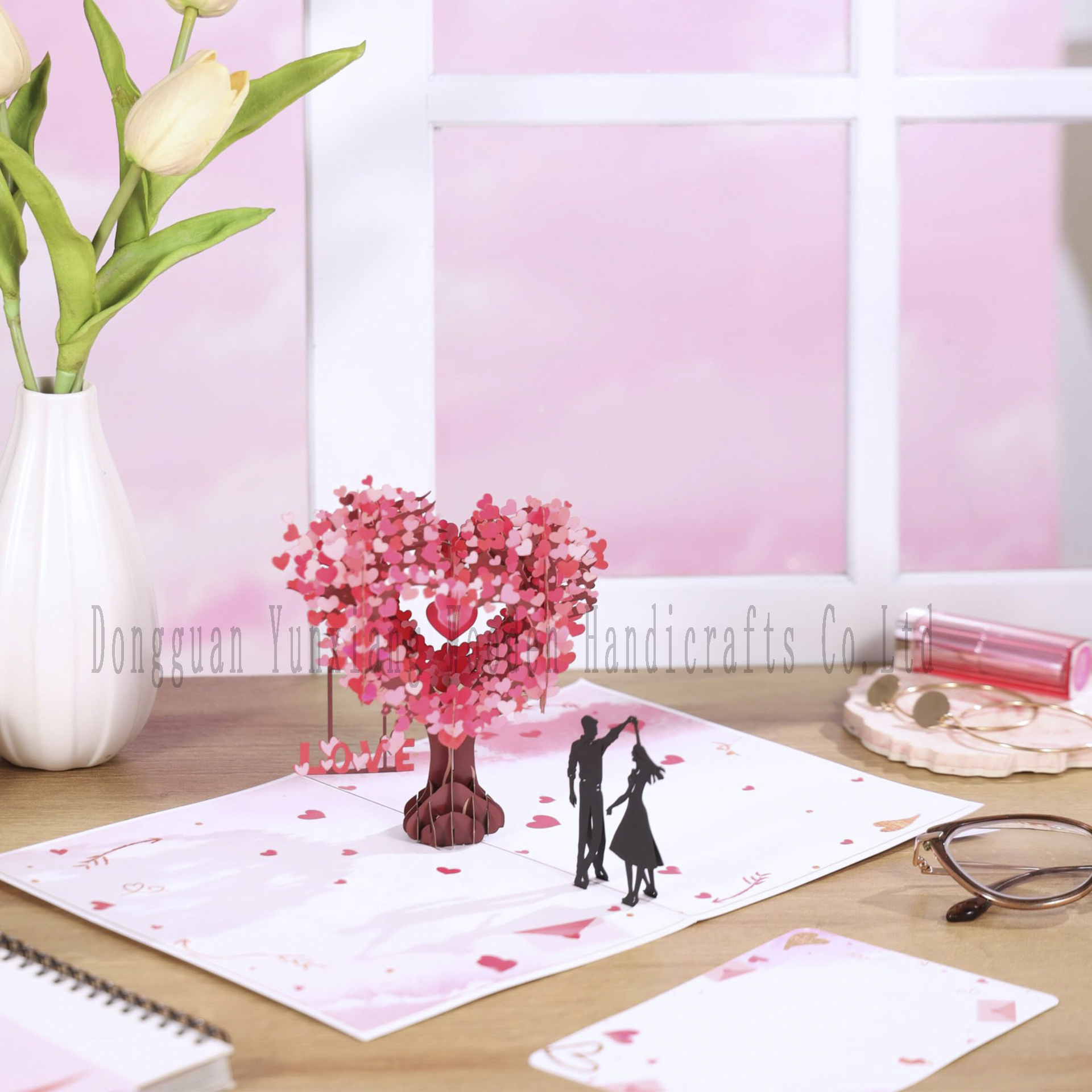 Handmade Heart Card Pop Up 3D Heart Flower Card Romantic Love Letter Greeting Anniversary Wedding Valentine Birthday Gift Card