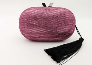 China Pink Crystal Embellished Evening Bag , Rhinestone Wedding Clutch With Tassels wholesale