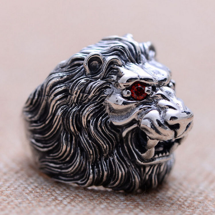 Men Style Lion Heads Design Chunky Black 925 Silver Ring (XH047098W)