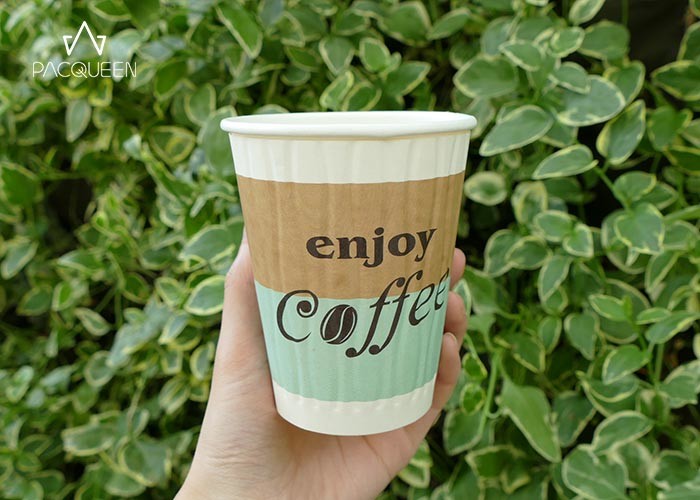 Compostable Embossed Coffee Cups Poly Lactic Acid Lined For Hot Drinks