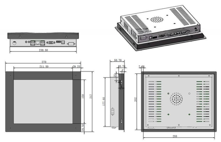 Integrated Open Frame High Brightness 10.4 Inches Embedded Resistive Touch Screen Monitor With VGA And DVI Ports