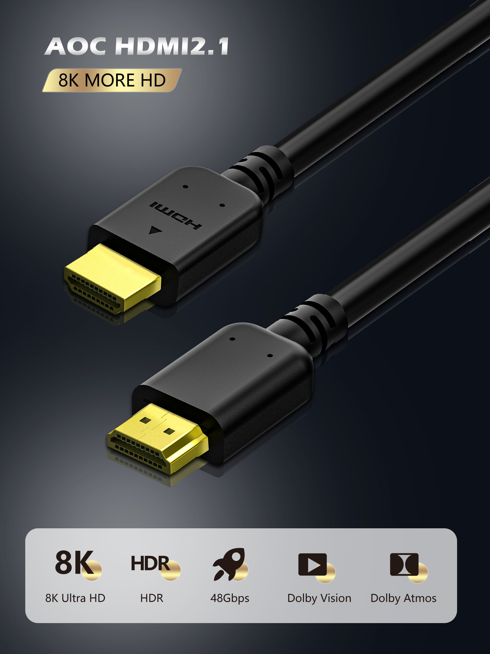 High Speed Certified 48Gbps 8k Optical Hdmi Cable 10 Foot Black Color