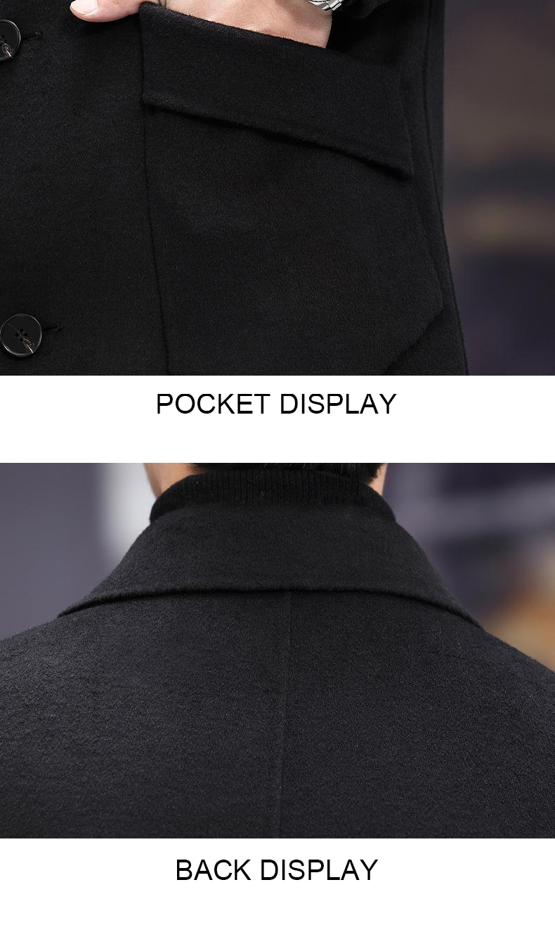 Autumn Winter Men's Double Collar Warm Coat with Standard Thickness and V-neck Collar