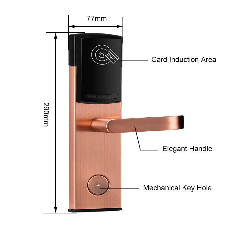 Stainless Steel CE FCC Card Hotel Keyless Digital Door Lock with Eneregy Saving Switch