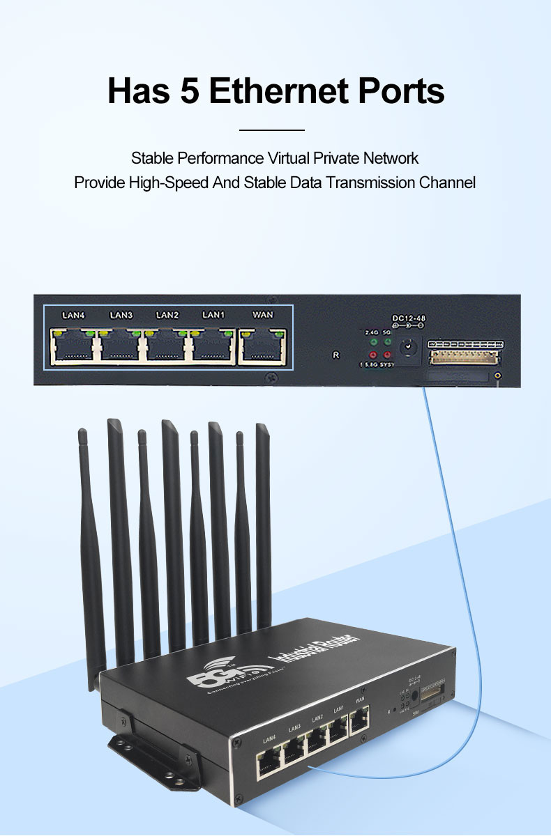 Wireless Black Industrial LTE Router , Practical 5G Industrial Cellular Router
