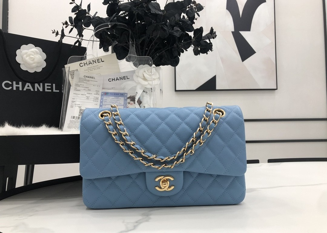 Ball Caviar Womens Chain Bag Calf Skin Inside Suede 25cm Length