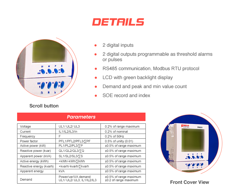 Digital Only Display PM835 400V Electrical Panel Meter with Modbus RTU Communication