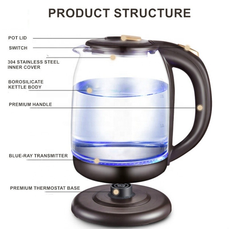 Fast Boiling Kitchenaid Electric Glass Tea Kettle LED Light Electric Kettle Coloring Changing