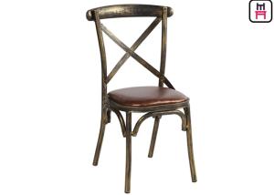 China Wood Like X Back Stylish Metal Restaurant Chairs With Brown Leather Seats wholesale