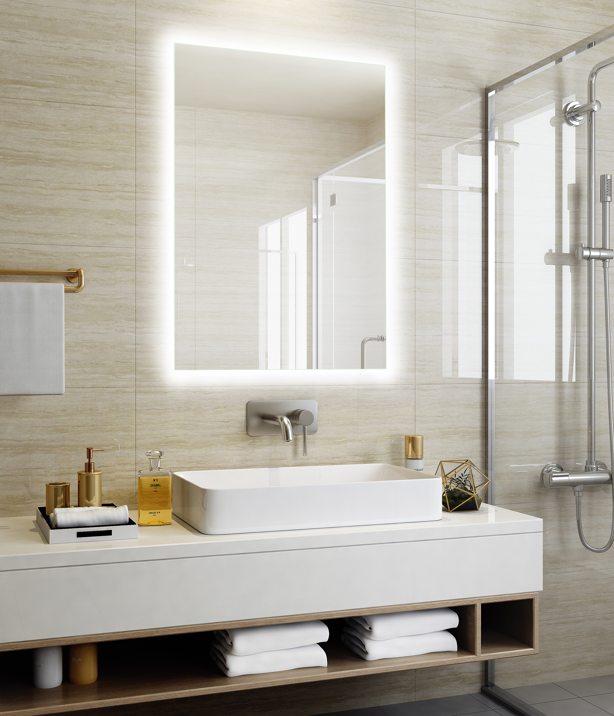 Touch Sensor Smart Led Bathroom Mirror Erosion Resistant Power Saving