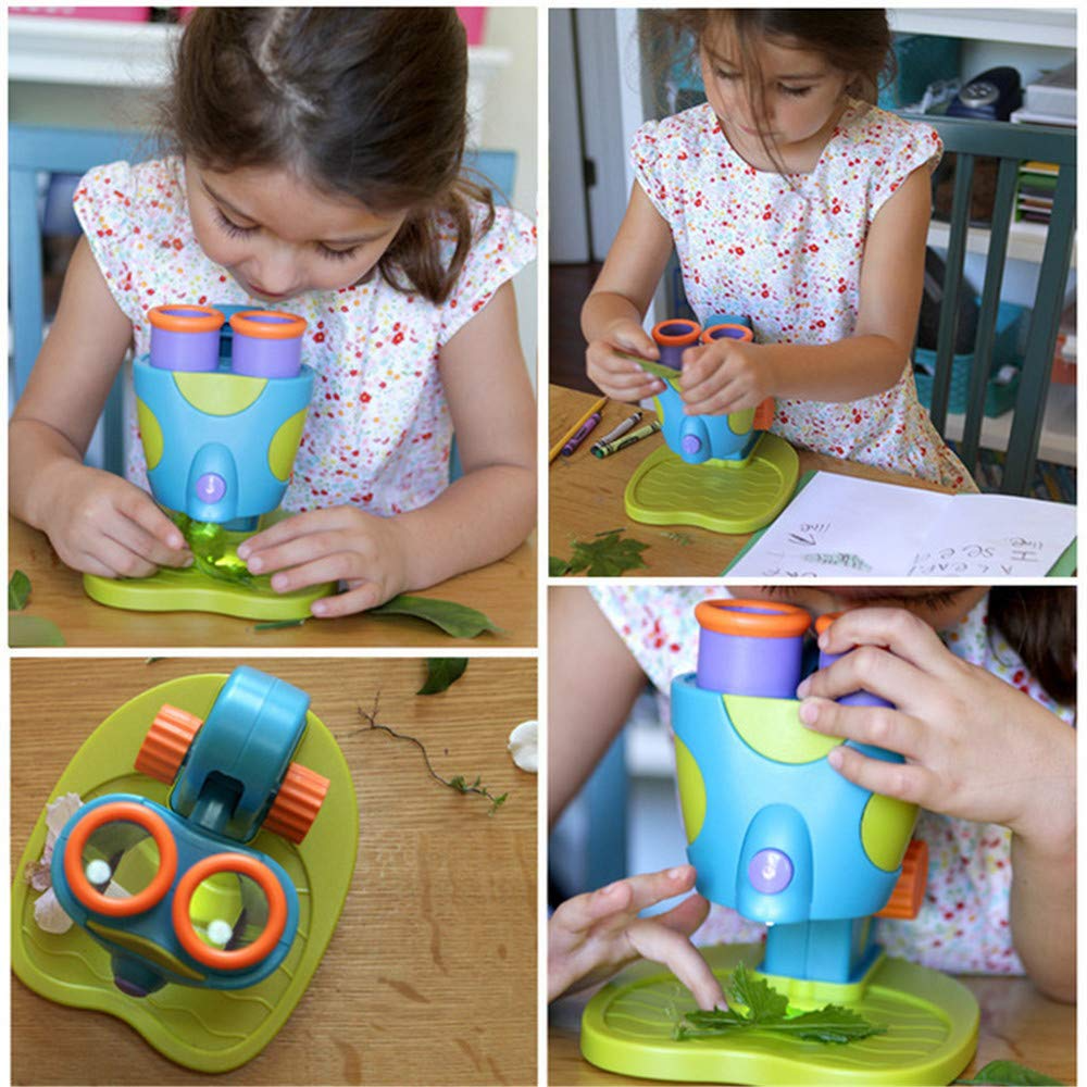Children's LED Double Hole Microscope Magnifier 8x for Science Toys Plastic Material