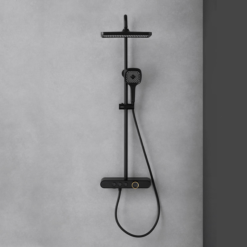 Black Shower Faucet Set Bathroom Square Rain Shower Head With Handheld Spray