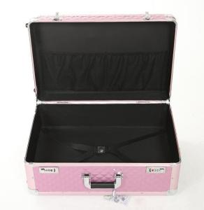 China Pink Aluminum Beauty Case With Two Handles Rolling Cosmetic Case For Travel wholesale