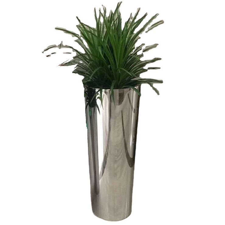 Indoor round hammered matte stainless steel flower pot vase home decoration