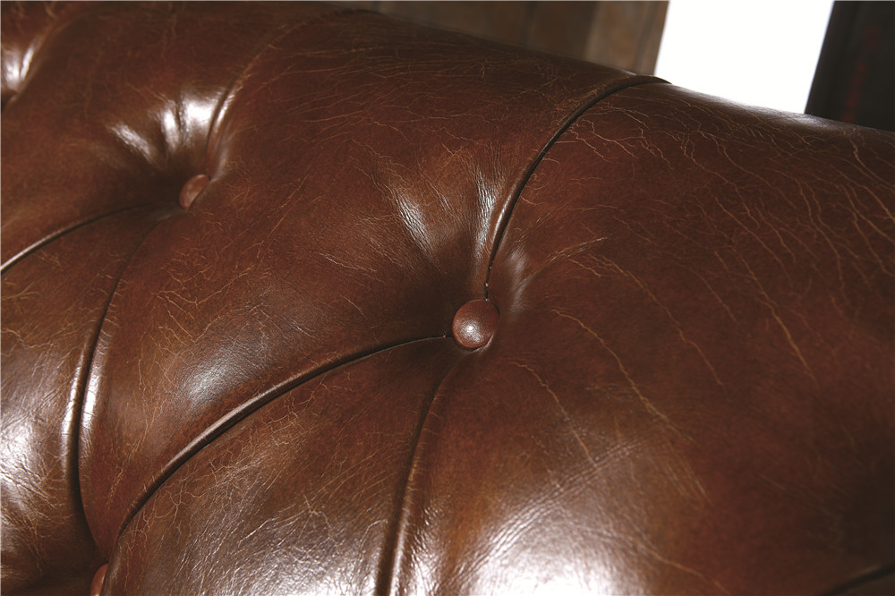 Retro Top Grain Soft Leather Sofa , Brown Leather Couch Set With Back Buttons