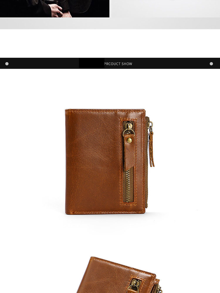 Minibook Genuine Leather Male Wallet with Anti-Theft Protection and Customizable Logo