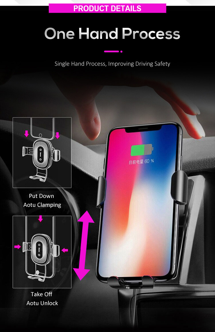 10W Qi Standard Phone Holder Car Wireless Charging